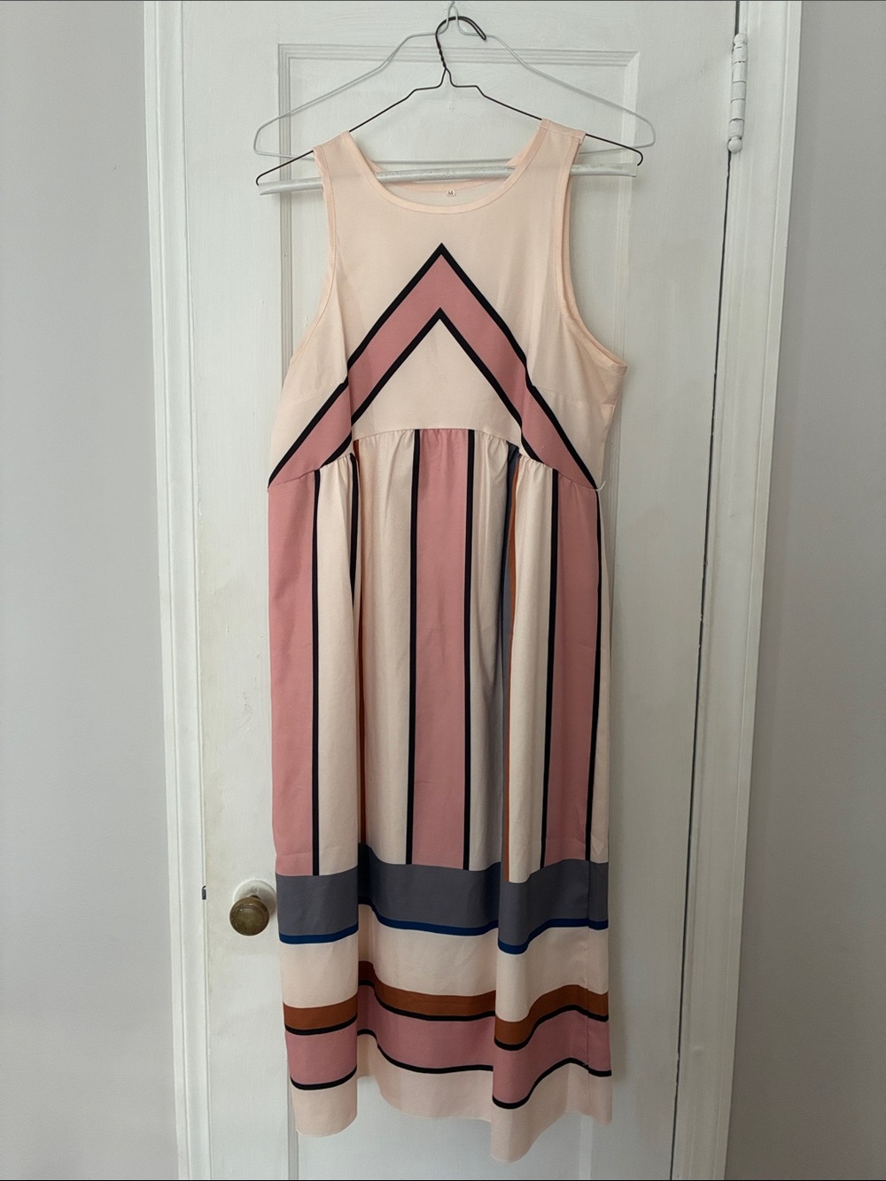 Sleeveless Pink Striped Midi Dress - Soft Blush